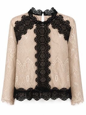 NWT BKE Boutique Black & Ivory Lace Mock Neck Blouse Size S